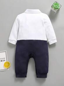 男嬰紳士服裝，連身衣風格連身衣和領結，適合正式場合、婚禮、派對、宴會、新生兒禮物 - 灰色 - 查看 2