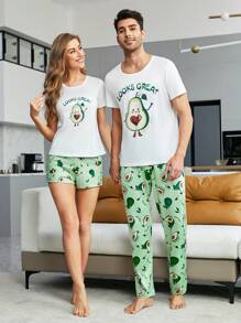 Men Cartoon & Letter Graphic PJ Set / Pajama Set