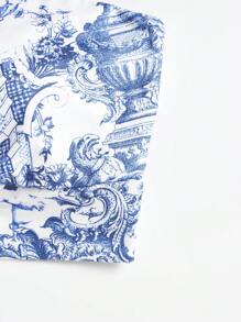 Soleia In hoa Paisley Nút phía trước Cami ngọn - Xanh và trắng - Xem 4