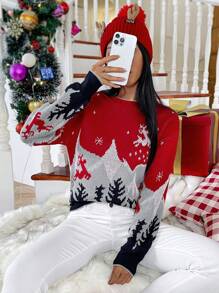 SHEIN LUNE 聖誕圖案落肩袖套頭毛衣 - 彩色 - 查看 1