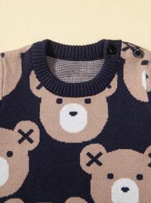 Baby Boy Bear Pattern Sweater - Dark Grey - View 3