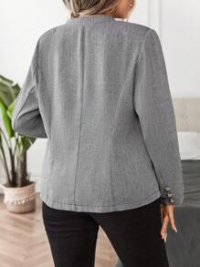 SHEIN Unity 大碼人字形前紐扣花呢外套 - 彩色 - 查看 2