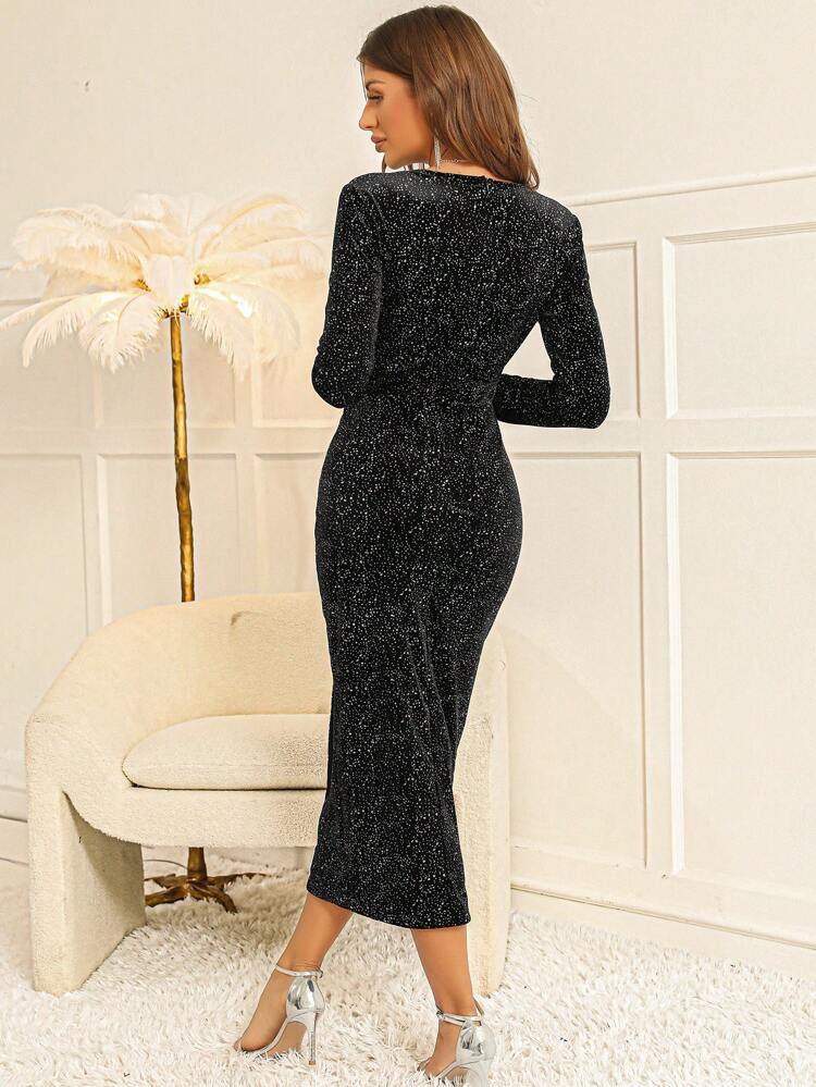 Leopard Print Surplice Neck Split Back Bodycon Dress