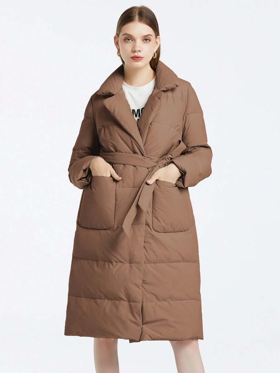 MIEGOFCE Women's Solid Color Dual Pocket Turndown Collar Padded Coat - Brown - View 1