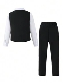 Tween Boy 1pc Button Front Waistcoat & 1pc Suit Pants - Blue - View 2