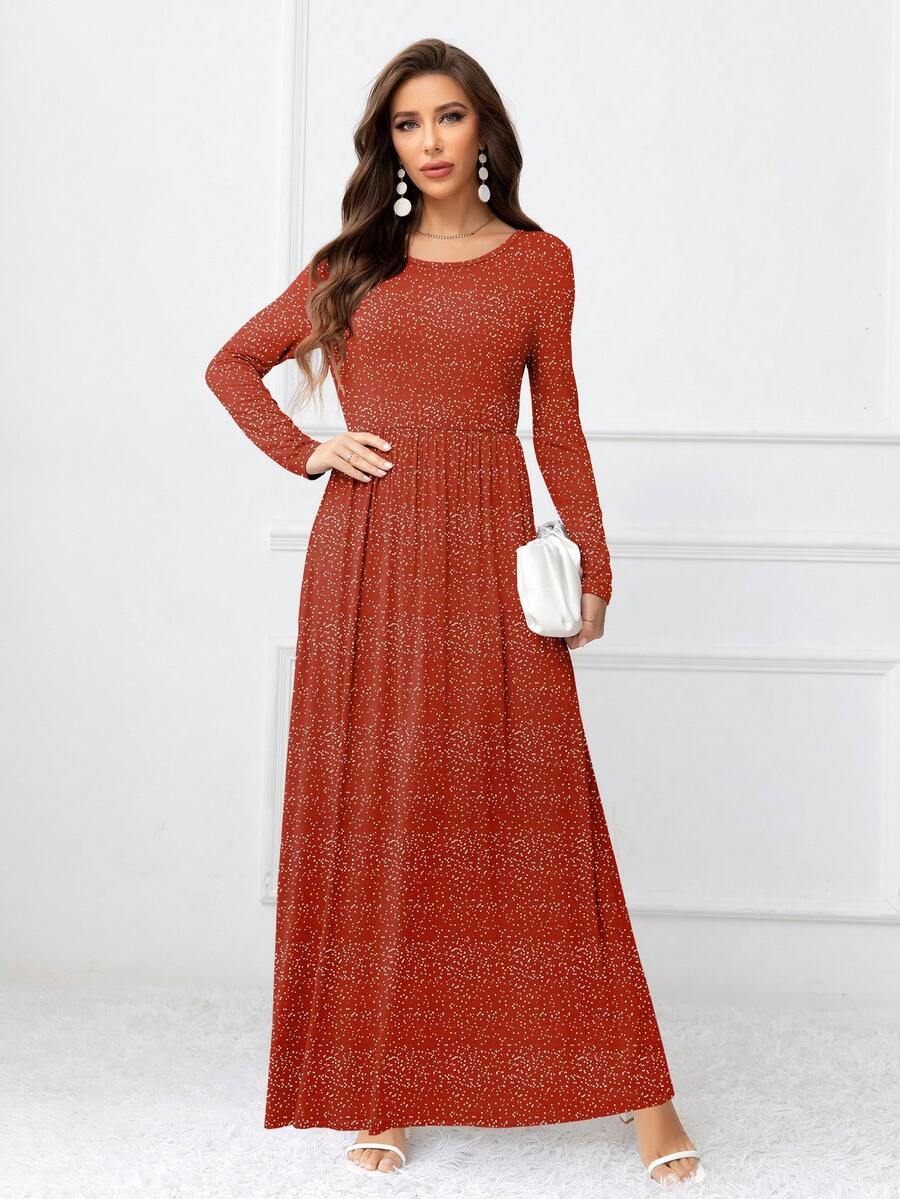 DEARCASE Polka Dot Print A-line Dress - Red - View 1