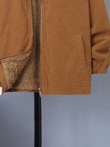 SHEIN 男大童字母補丁細節毛絨襯裡前拉鍊外套