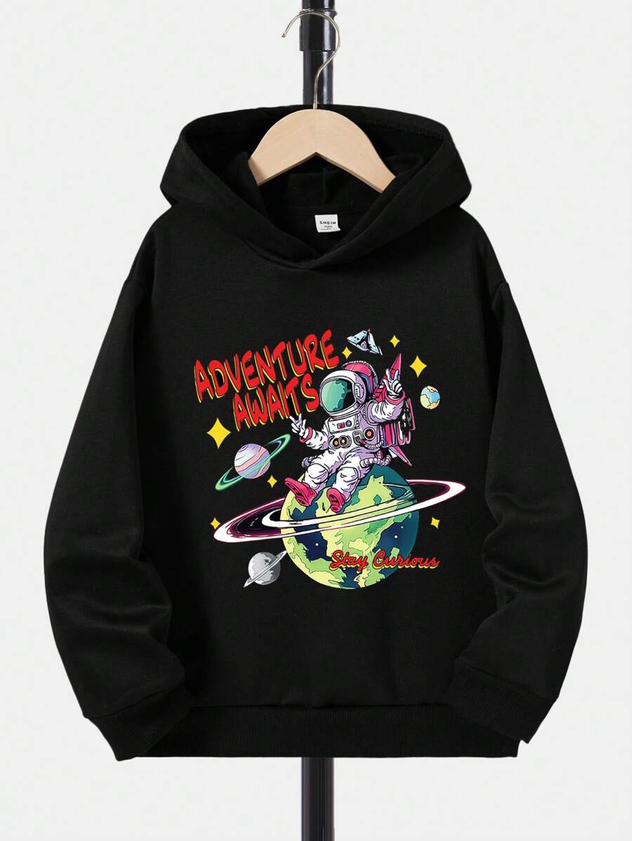 青少年男孩宇航员字母图案卫衣 - 黑色 - 查看 1