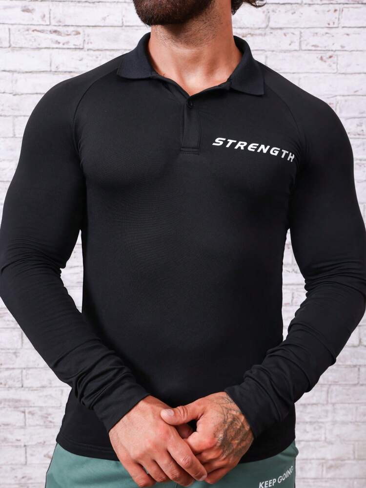 Men Letter Graphic Raglan Sleeve Polo Shirt Workout Tops Golf Shirt