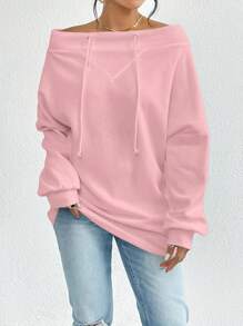 SHEIN Privé 一字肩蝙蝠袖抽繩運動衫