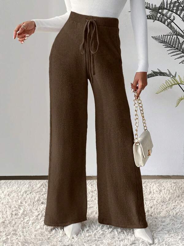SHEIN LUNE بناطيل صوفية رباط خصر ساق عريضة