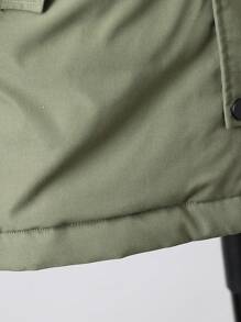 Young Boy Fuzzy Trim Hooded Padded Coat Without Sweater Winter - Army Green - View 6