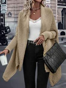 SHEIN Clasi 蝙蝠袖休闲设计开衫 - 卡其色 - 查看 3