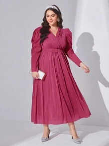 Modelyn 大碼羊腿袖亮片洋裝