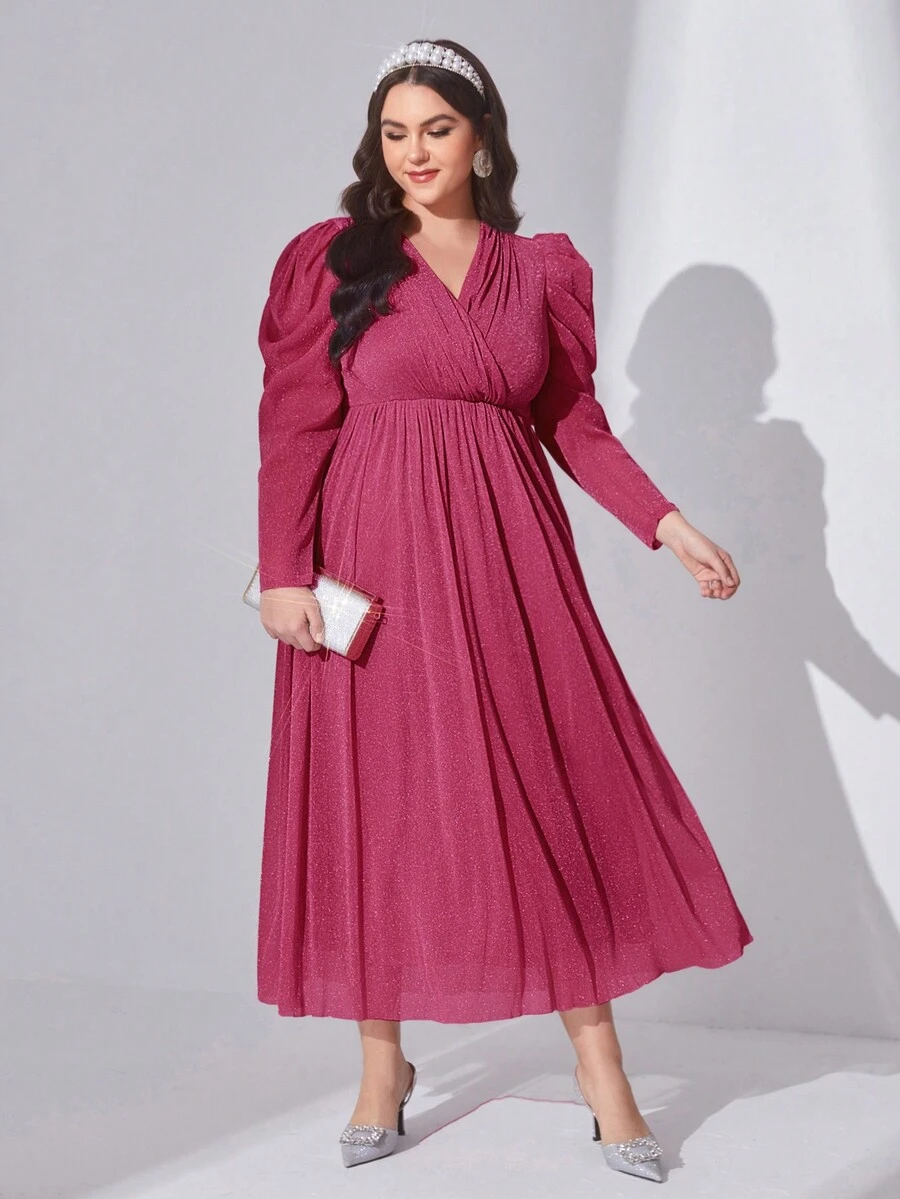 Modelyn 大碼羊腿袖亮片洋裝