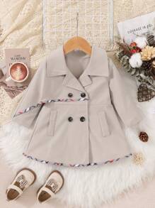 Baby Girl Double Breasted Contrast Binding Trench Coat - Apricot - View 1