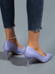 Women's Fashion Casual Outdoor Stiletto Pointed Toe High Heel PU Pumps, Spring Autumn - Violet Purple - View 2
