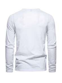 Men Half Button Tee - White - View 3
