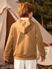 SHEIN Tween Boy Panda Patched Drop Shoulder Hoodie - Khaki - View 3