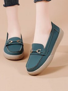 優雅的女士平底鞋,時尚的金屬細節便攜式平底鞋,適合媽媽穿著 - 墨綠色 - 查看 1