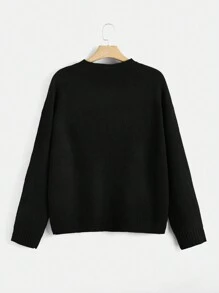 Flirla Plus Mushroom Pattern Drop Shoulder Sweater Knit Pullover Fall Winter Sweater - Black - View 2