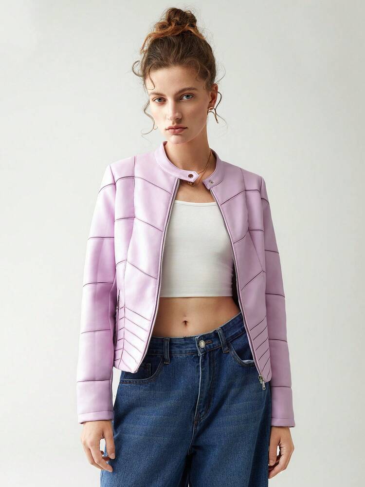 Plaid Print Zip Up Jacket