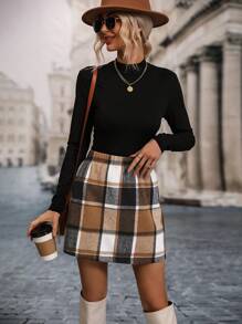 SHEIN LUNE Cổ giả Áo thun & In kẻ sọc Váy - màu đen - Xem 1