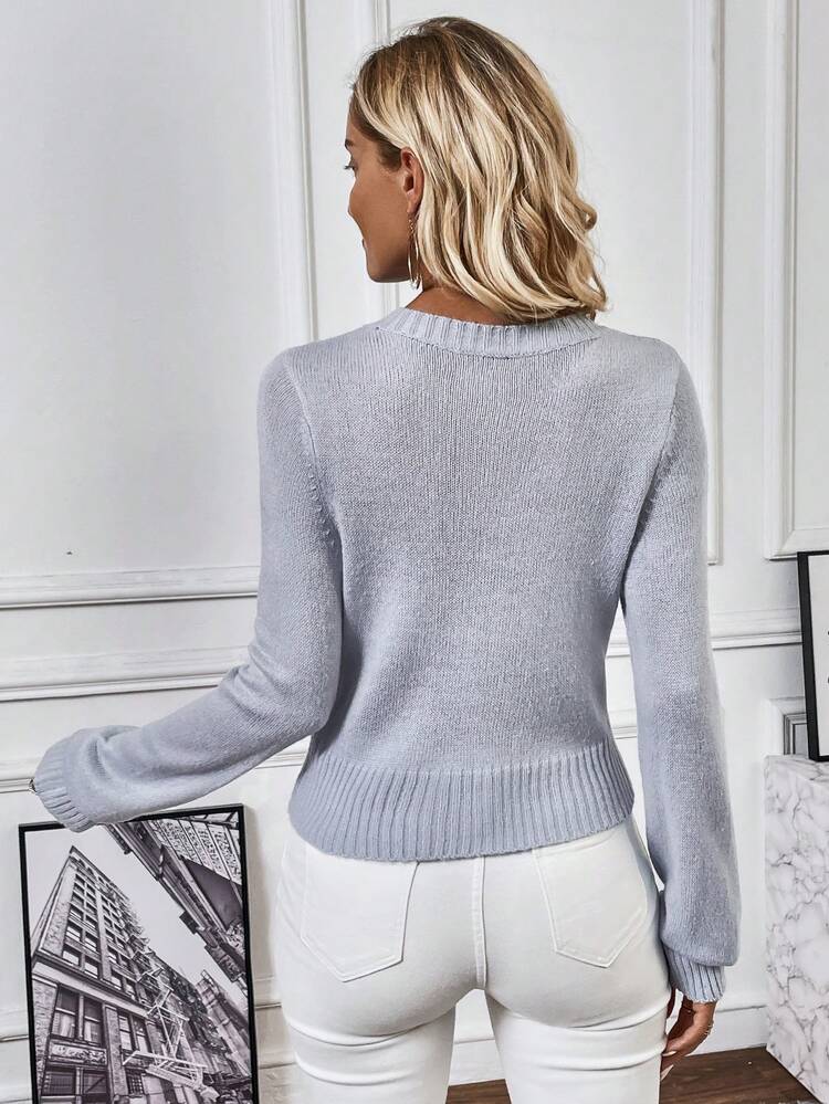 Half Button Pointelle Knit Pullover Fall Winter Sweater