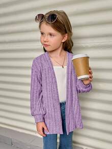 SHEIN Young Girl Drop Shoulder Open Front Coat - Purple - View 4