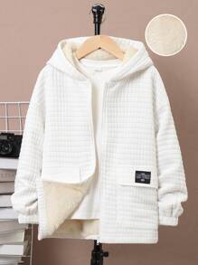SHEIN Tween Boy Letter Patched Detail Thermal Lined Hooded Coat - White - View 1
