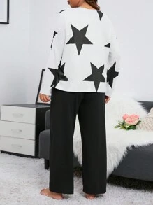 Plus Star Print PJ Set - White - View 3