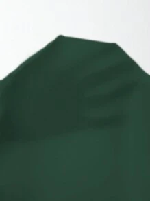 SHEIN Clasi Surplice Neck Lantern Sleeve Crop Blouse - Dark Green - View 7