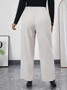 SHEIN Privé 大碼圍裹下擺長褲 - 杏色 - 查看 2