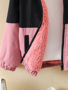 SHEIN 女小童1入組雙色毛絨內襯連帽夾克 - 彩色 - 查看 5