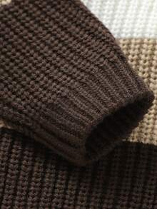 SHEIN 男嬰撞色口袋貼布套頭毛衣和針織褲 - 咖啡棕 - 查看 4