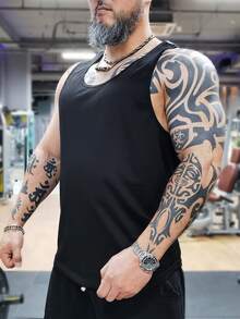 男士字母圖案雙色撞色滾邊運動背心 - 彩色 - 查看 2