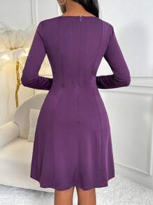 SHEIN Lady Solid Scoop Neck A-line Dress - Purple - View 2