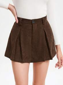 SHEIN BIZwear 褶皺燈芯絨裙裤 - 咖啡棕 - 查看 1