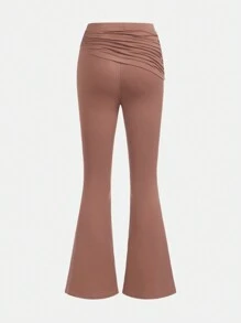 青少年女孩褶邊喇叭褲 - 卡其色 - 查看 2