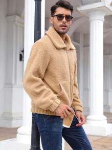 Nam Dây kéo Áo Teddy Jackets - Lạc đà - Xem 4