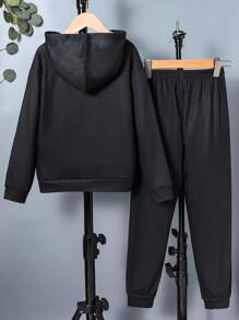 SHEIN 女大童反光愛心和字母圖案連帽衫和運動褲 - 彩色 - 查看 2