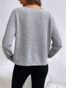 SHEIN LUNE Suéter de mangas raglán sólido, blusas de manga larga - Gris - Ver 2
