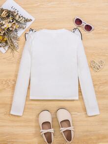 SHEIN 女大童撞色滾邊荷葉邊T恤 - 白色 - 查看 2
