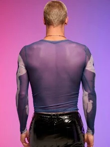 FeverCity Men Letter Graphic Mesh Tee - Purple - View 2