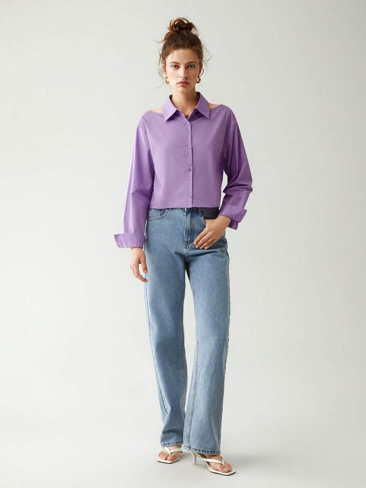 Cut Out Shoulder Button Front Shirt