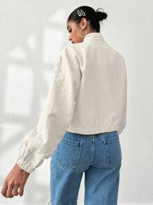 SHEIN Unity Túi có nắp Thả vai Dây kéo Áo khoác - Màu Khaki - Xem 2