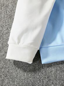 SHEIN Tween Girl Two Tone Zip Up Hoodie & Cartoon Graphic Sweatpants - Multicolor - View 4