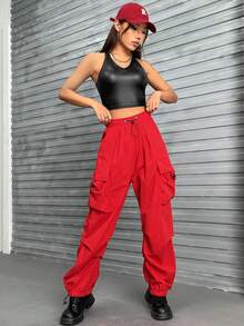 SHEIN EZwear Solid Crop Halter Top - Black - View 6