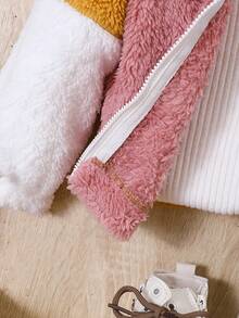 Baby Boys Colorblock Zip Up Pocket Patched Hooded Teddy Coat Without Sweater - Khaki - View 5