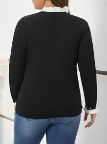 SHEIN Frenchy Plus Pearls Beaded Frill Trim Tee - Black - View 2